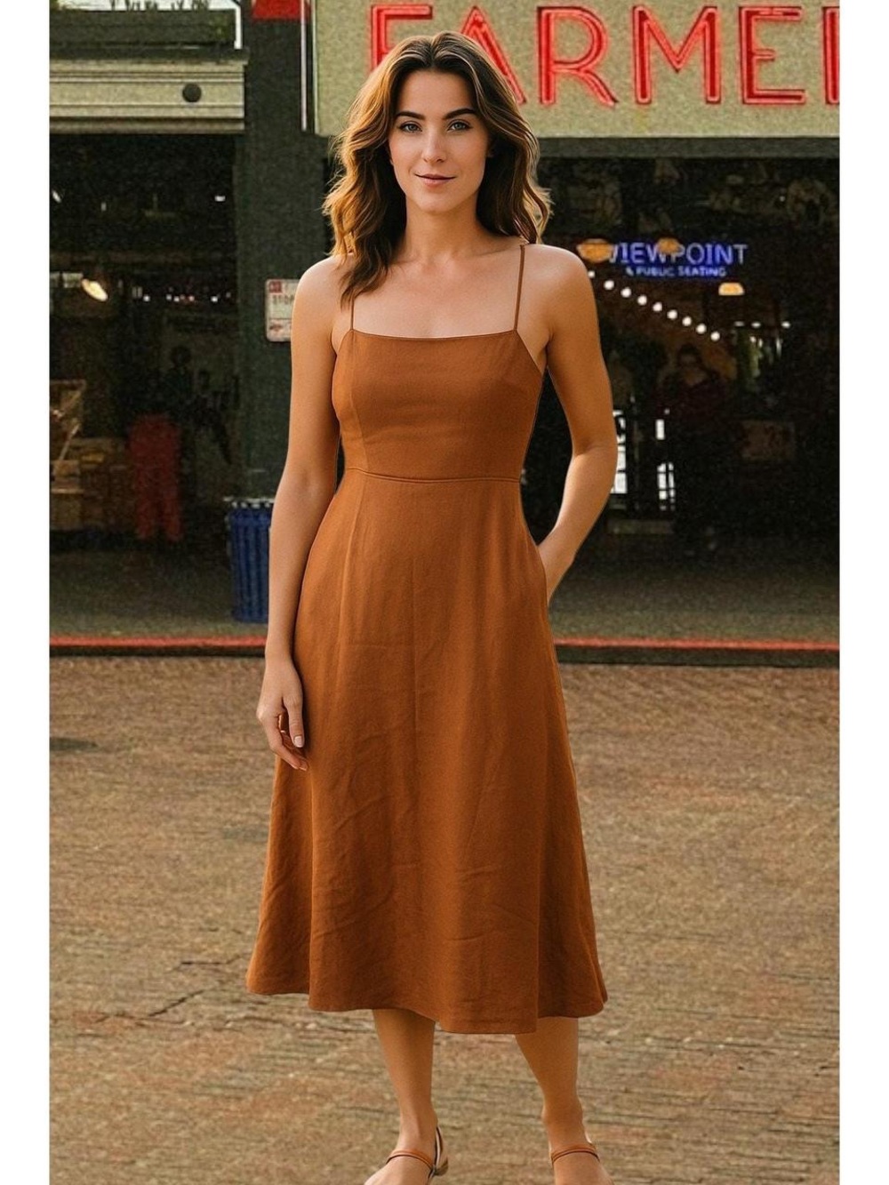 O.P.T. Women’s Brown Linen Dress